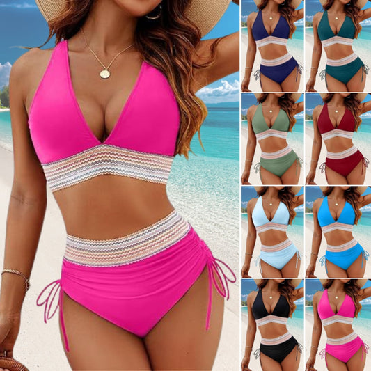 🎁Reducere limitată în timp👙🌴Costum de baie bikini cu decolteu în V, stil 2025