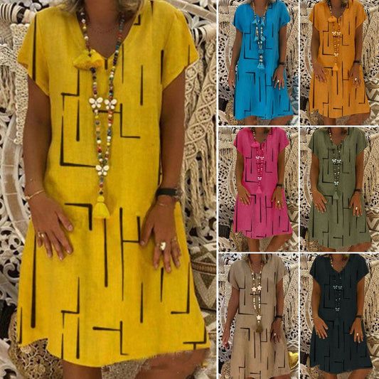 🛍️👗【S-5XL】Modna bombažna obleka z V izrezom