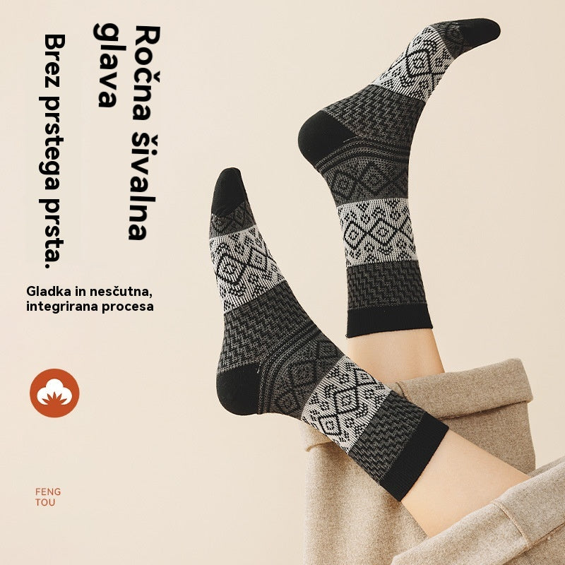 🏆【50 % popust】🧦Retro barvno ujemajoče se priložnostne nogavice v etničnem slogu, srednje cevaste nogavice, jesenske in zimske tople bombažne nogavice