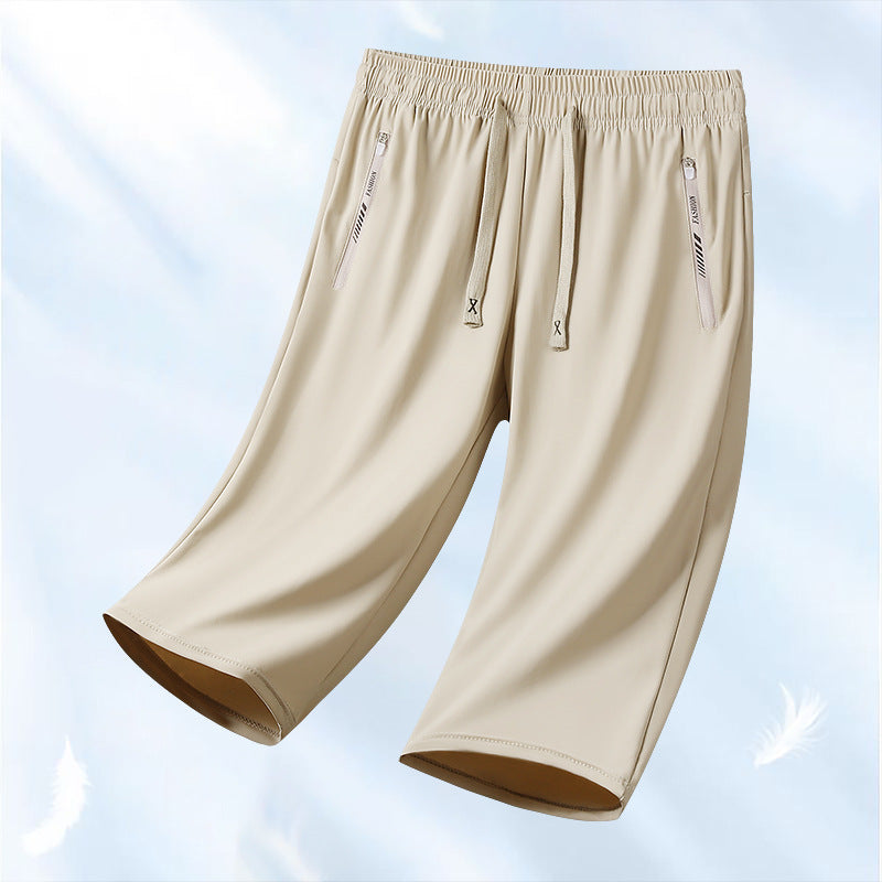 🆒💦【50% popust 🔥】【S–5XL】Moške ležerne hlače iz ledeno modre svile, 7/8, hladilne in zračne, 10 barv