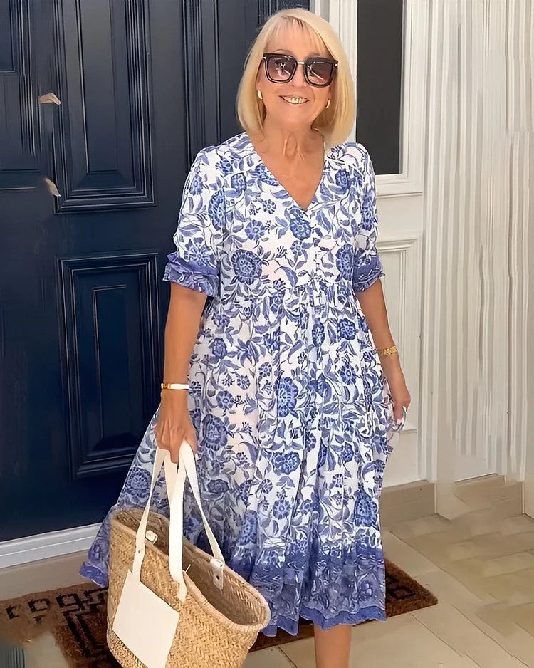 💃【S-3XL】Rochie lungă elegantă cu imprimeu floral și decolteu în V, nouă 2025_3994382