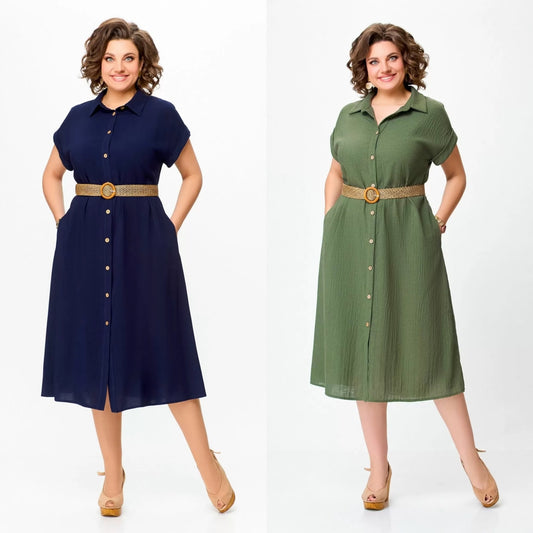 💕💕【S-5XL】2025 Udobna obleka z ovratnikom z visokim pasom