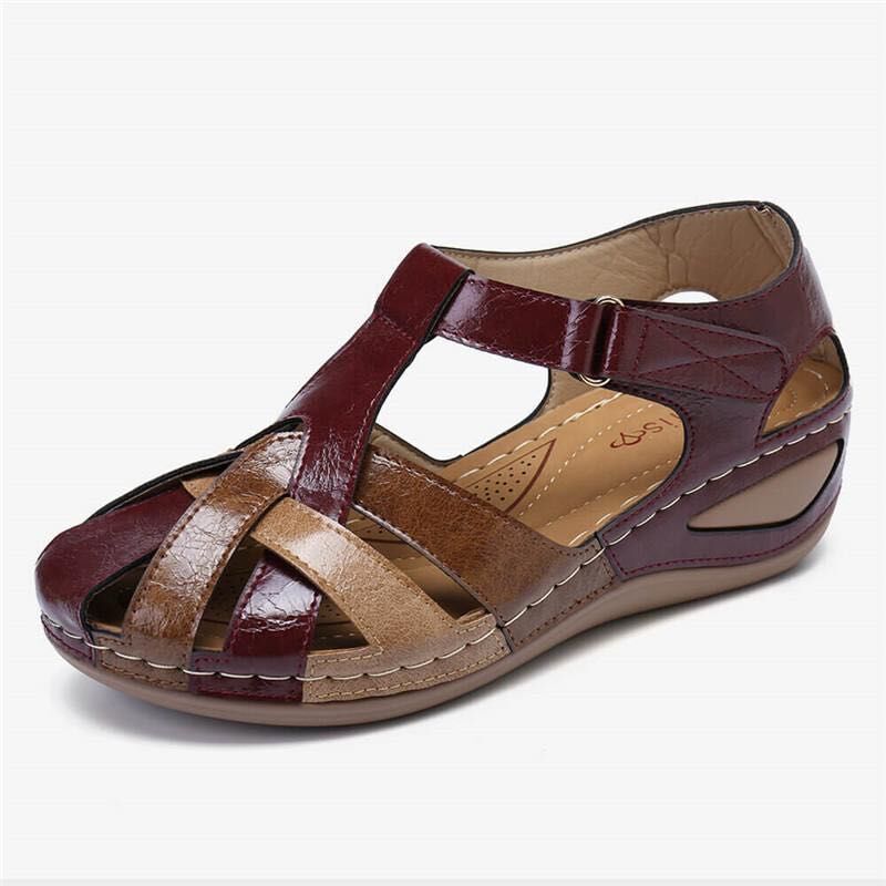 ✨ 🎁 【35-43】✨ 2025 noi sandale din piele moale, cu talpă groasă și vârf deschis, vârf rotund retro, toc plat, talpă groasă și scobită în gol