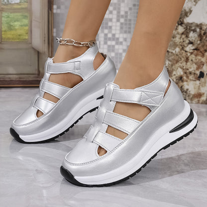 ✨50% de descuento✨【36-43】Sandalias de mujer de tallas grandes 2026, nuevas sandalias romanas de cuña a la moda con cierre de velcro. ✅Pago contra entrega