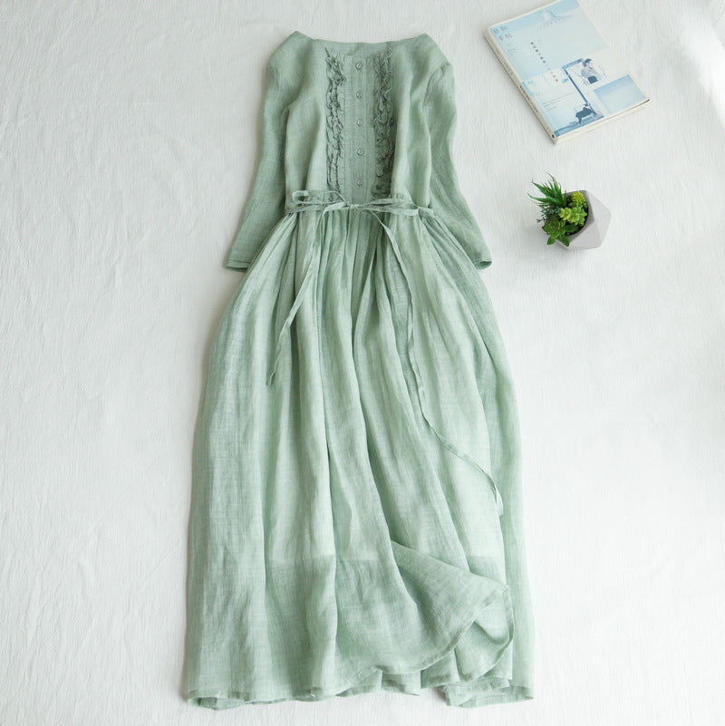 👗👗Retro okrogel izrez z vezanim pasom, srednje dolg, eleganten in temperamenten