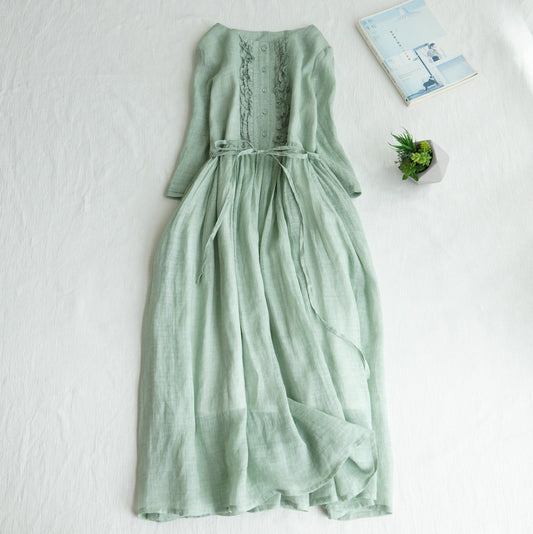 👗👗Retro okrogel izrez z vezanim pasom, srednje dolg, eleganten in temperamenten
