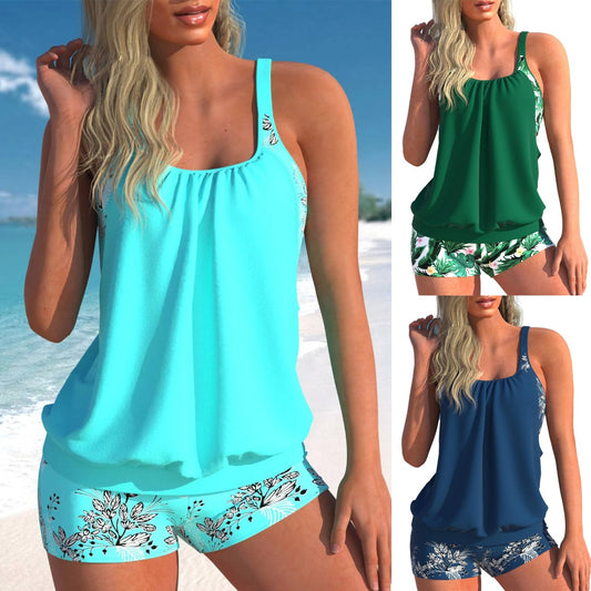 🩱✨【50% reducere】【S-5XL】Costum de baie din două piese, imprimeu, boxer pentru femei