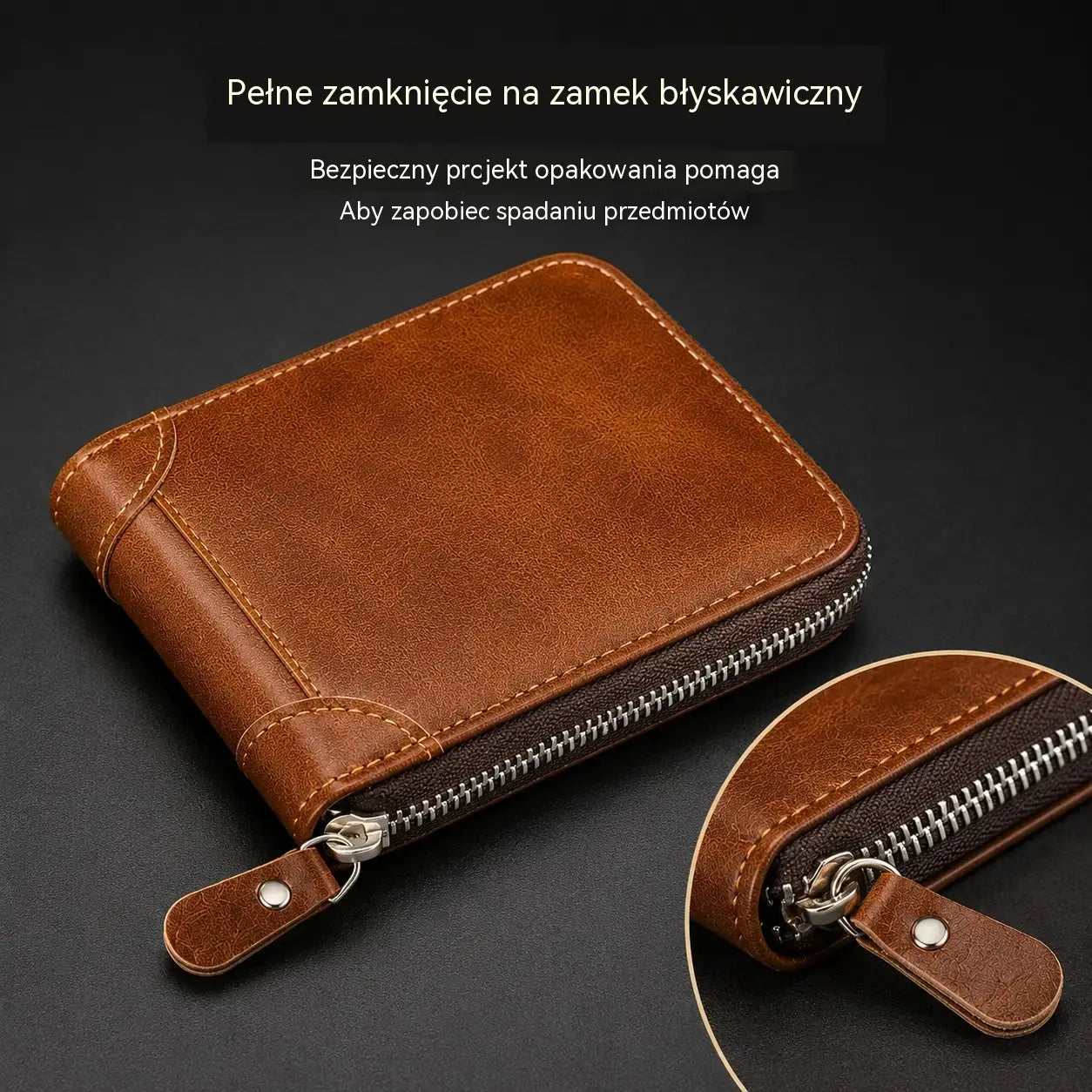 ✨🎁Portfel męski w stylu retro ze sztucznej skóry z zamkiem błyskawicznym, miejscem na karty i składaną portmonetką.