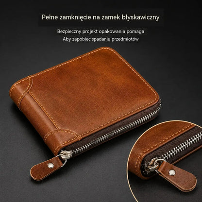 ✨🎁Portfel męski w stylu retro ze sztucznej skóry z zamkiem błyskawicznym, miejscem na karty i składaną portmonetką.