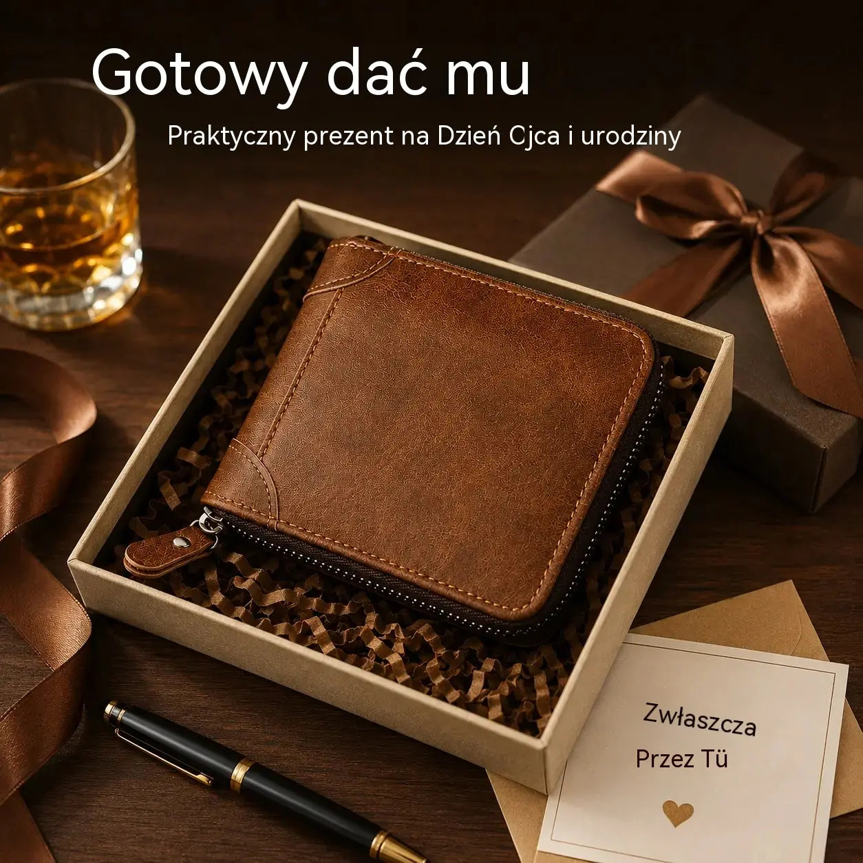 ✨🎁Portfel męski w stylu retro ze sztucznej skóry z zamkiem błyskawicznym, miejscem na karty i składaną portmonetką.