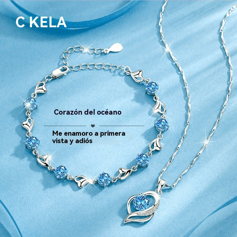 ✨💎💎【50% de descuento】Conjunto de pulsera y collar de plata 925 "Corazón del Océano" 【Pulsera + Collar】