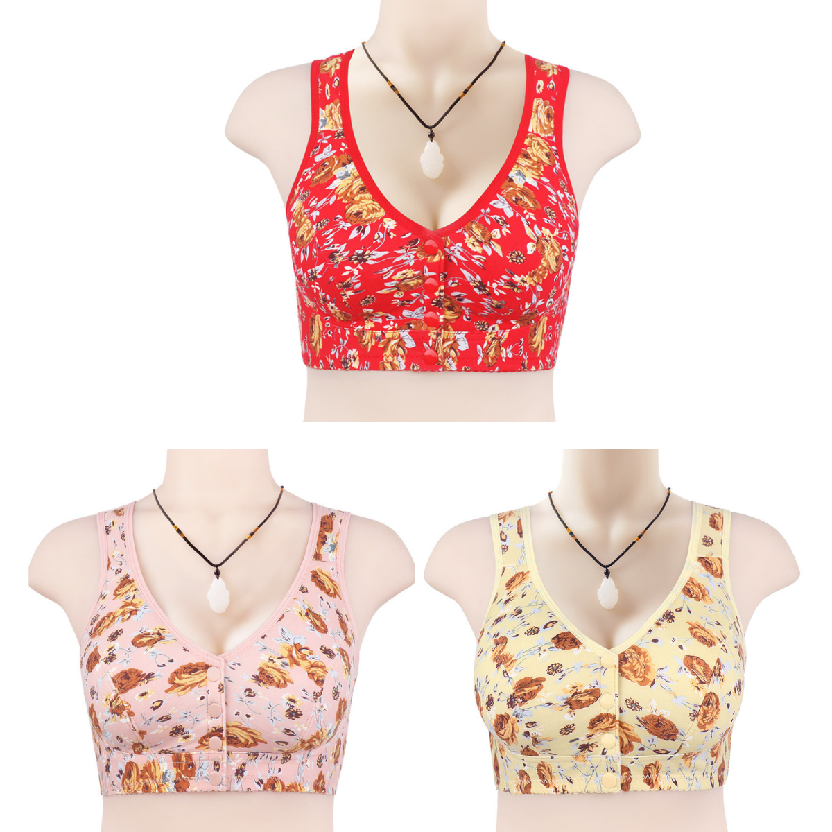 👙👙👙【Kupte 1 a získejte 2 zdarma】Nová podprsenka s měkkým předním potiskem, velká velikost podprsenka bez ocelových kroužků pro lidi středního a staršího věku