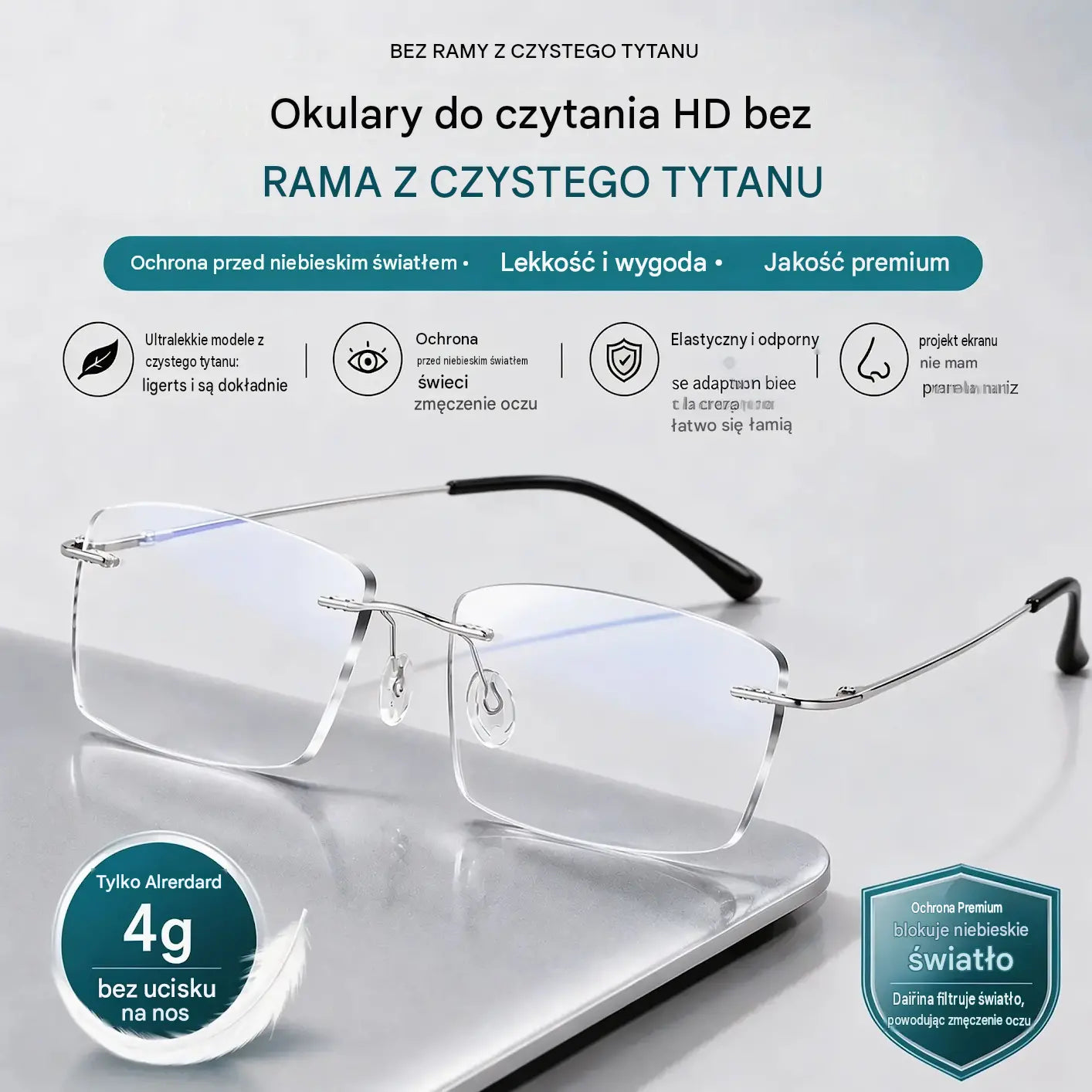 👓 Wysokiej jakości, niezwykle lekkie i przejrzyste profesjonalne okulary bezramkowe z ochroną przed niebieskim światłem. Wzornictwo unisex. ✨