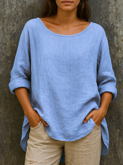 ✨【S–3XL】Modna bawełniano-lniana koszulka z okrągłym dekoltem, prosta i swobodna, przewiewna i uniwersalna.