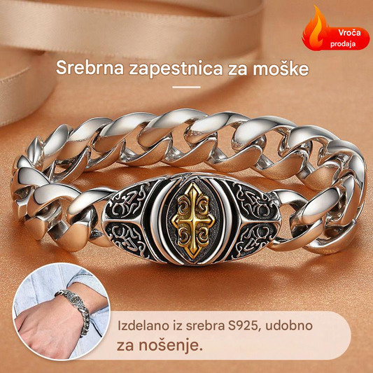 🔥【Vroča razprodaja】🔥Moška personalizirana luksuzna retro široka ravna verižica s križem in rožo