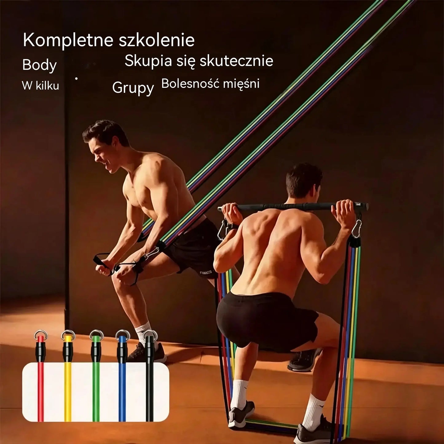 💪 Zestaw 13 taśm oporowych z uchwytami do domowej siłowni
