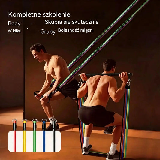 💪 Zestaw 13 taśm oporowych z uchwytami do domowej siłowni