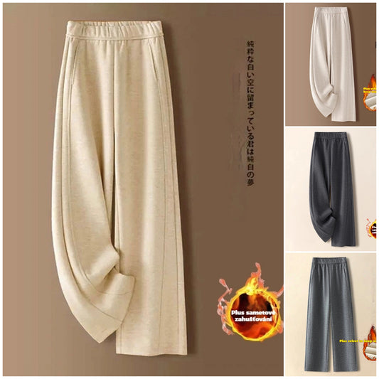 👖【M-2XL】Nove jesensko/zimske oprijete široke hlače iz imitacije kašmirja. Zimska podloga iz flisa, odebeljena, z visokim pasom, drapirana