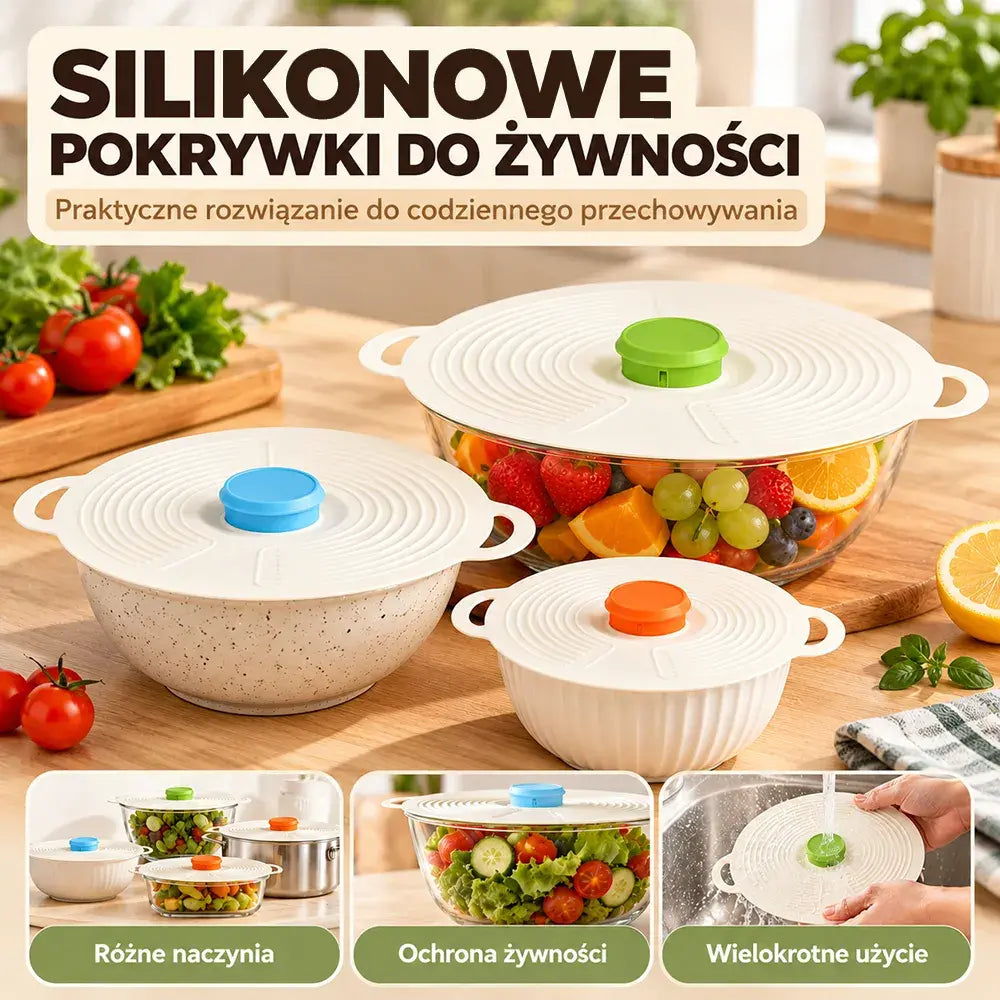 🔥 [Duże + Średnie + Małe] Silikonowe pokrywki do przechowywania żywności – zachowaj świeżość produktów
