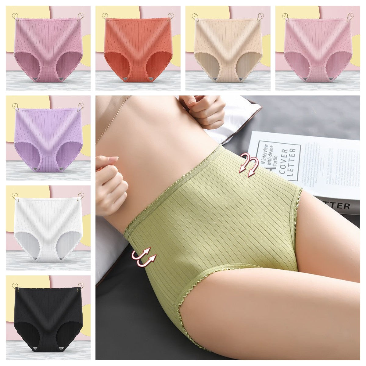 💖【8 bucăți】【50% reducere】 Chiloți antibacterieni impermeabili cu talie înaltă