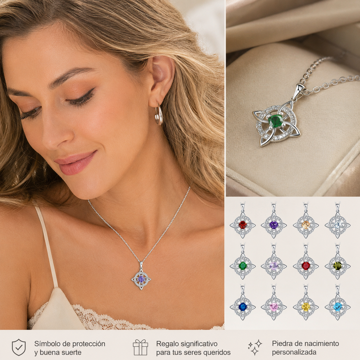 🔮💞Collar místico de nudo de bruja con piedra de nacimiento ✅️Pago contra entrega