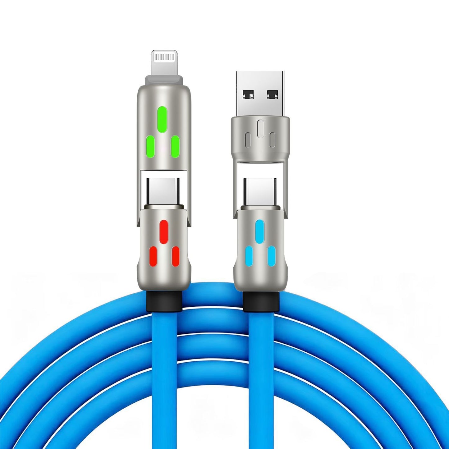 🔥 (2 m długości) 4-w-1 kabel do szybkiego ładowania PD 240 W – obsługuje szybkie ładowanie USB-C, Lightning i USB-A; wykonany ze stopu aluminium i silikonu; obsługuje synchronizację danych ⚡📱