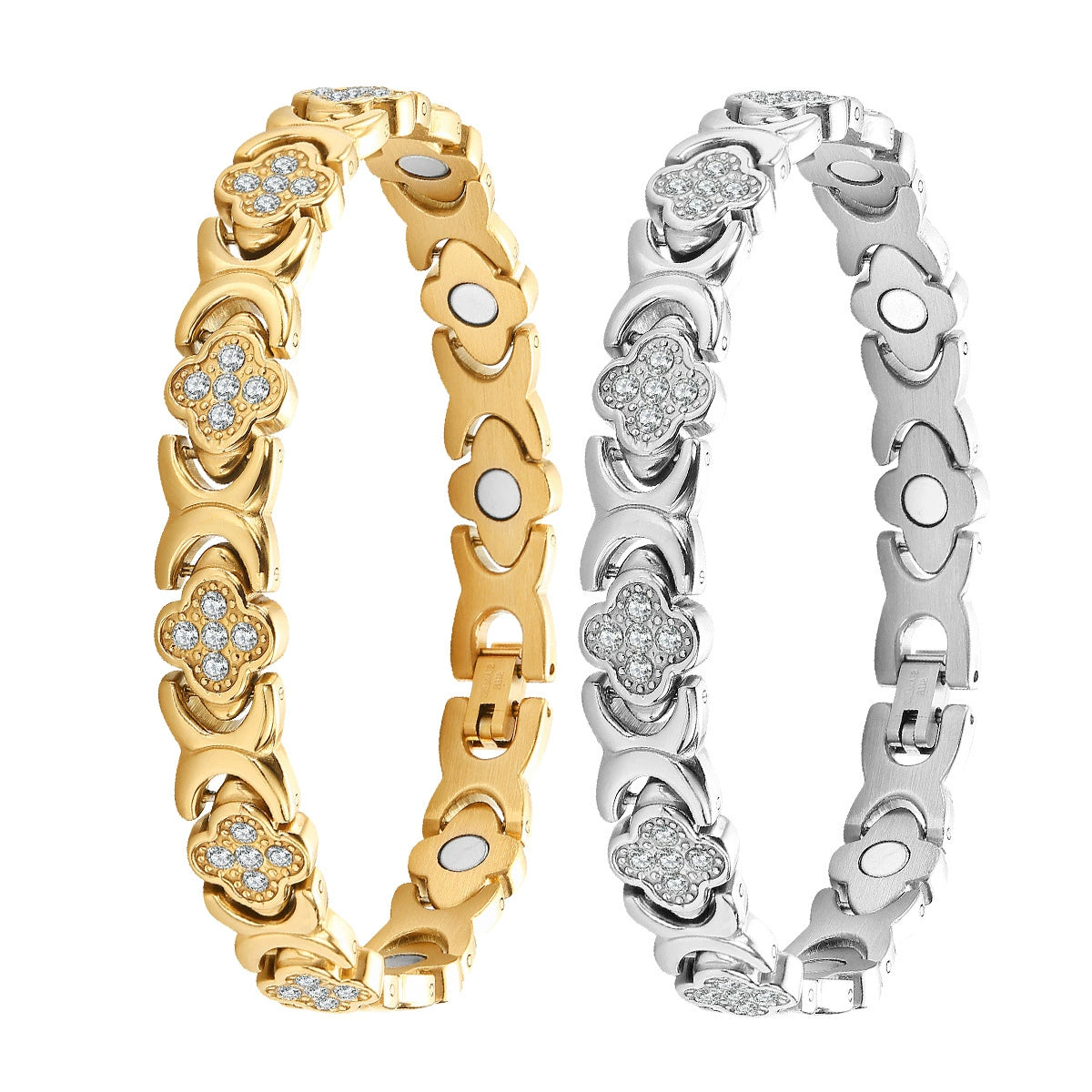 Modna in razkošna magnetna zapestnica iz zlitine srečne detelje, okrašena z diamanti, v enovrstni obliki