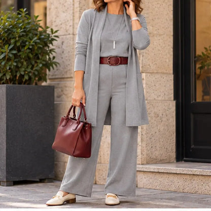 🎁【S-5XL】💝 Elegantná trojdielna súprava, ktorá obsahuje dlhý kardigán (vrátane topu a nohavíc na nosenie pod ním)