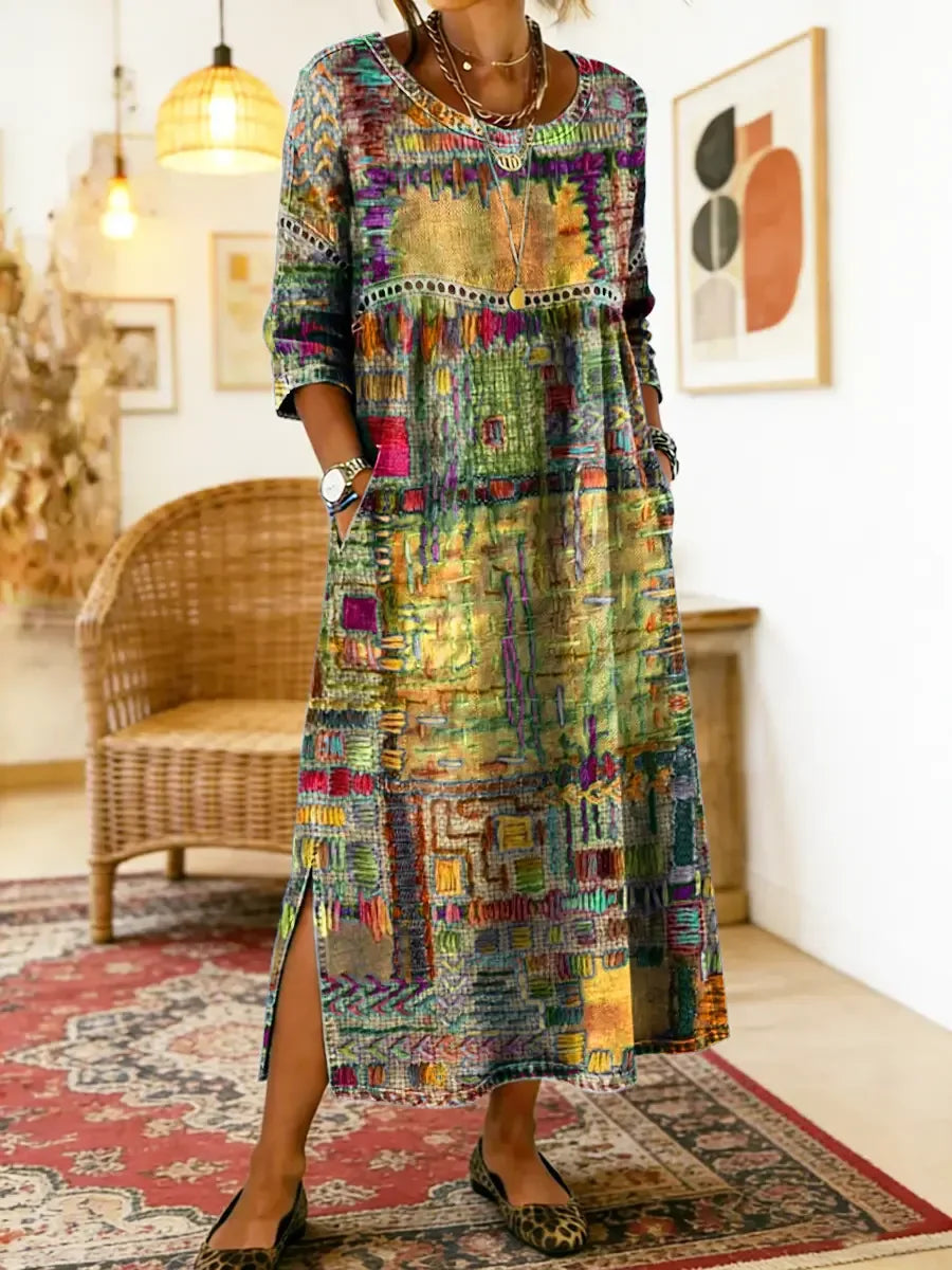 ✨ 50% zniżki!【S-5XL】Letnia sukienka w stylu retro z okrągłym dekoltem i nadrukiem – lekka, przewiewna, wyszczuplająca i łatwa w stylizacji.