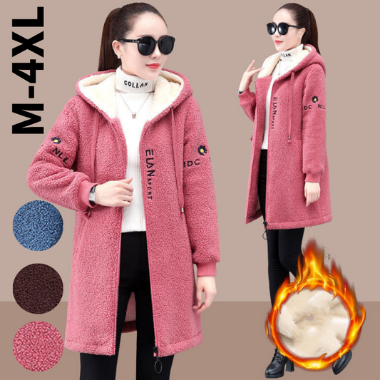 🥰【M-4XL】Nová módna zimná dámska bunda strednej dĺžky z hrubej a teplej koralovej látky
