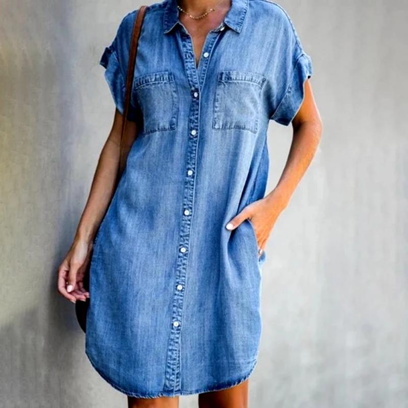 🔥【Specjalna oferta letnia】✨😍【S-5XL】2026 Letnia, nowa, modna, swobodna sukienka jeansowa z krótkim rękawem
