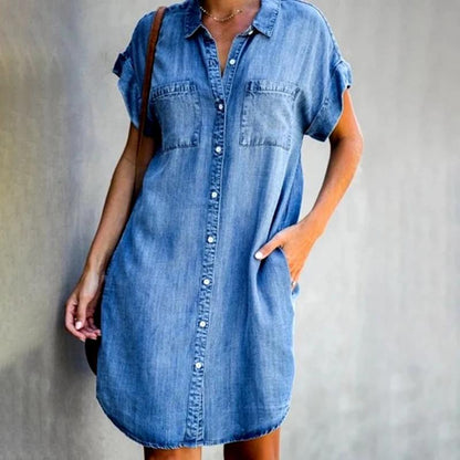 🔥【Specjalna oferta letnia】✨😍【S-5XL】2026 Letnia, nowa, modna, swobodna sukienka jeansowa z krótkim rękawem