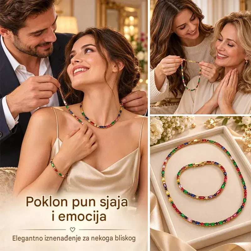 ✨Set ogrlice i narukvice s kubičnim cirkonima četvrtastog brusa u stilu „micro-pave”