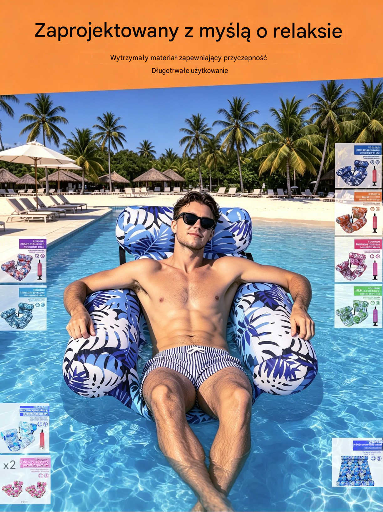 💦📢Dmuchany materac do basenu, składany, dwustronny fotel do wodnej rozrywki