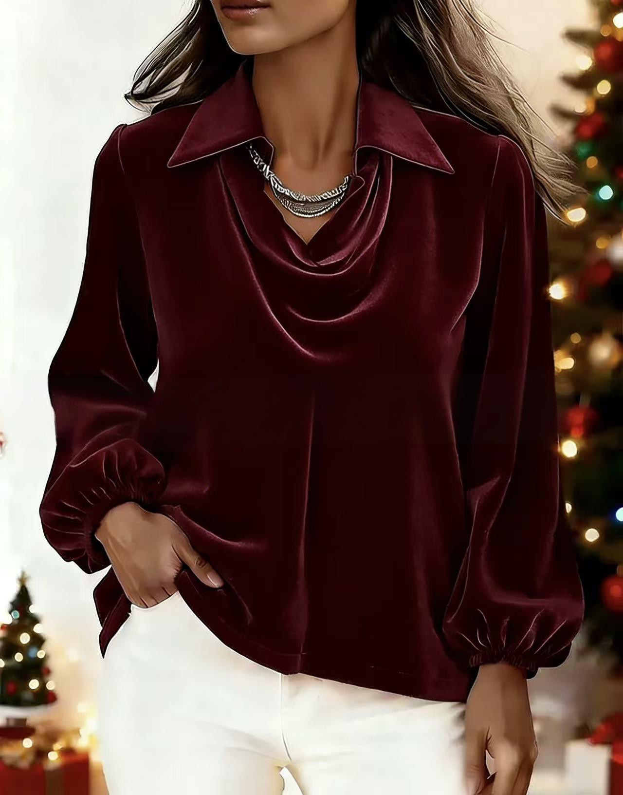 🍁【50% sleva】🍂2026 Podzim/zima nejprodávanější sametový top s lucernou a rukávy. Stylový a elegantní