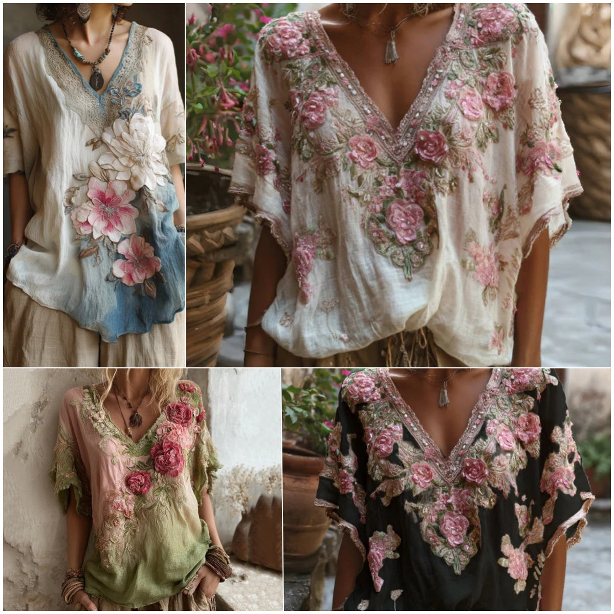 🌺【50% POPUST】Elegantna ohlapna srajca s cvetličnim potiskom in globokim V-izrezom 【S-4XL】