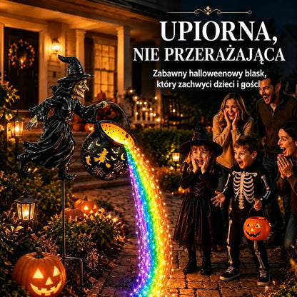🧙‍♀️🎃 Lampa ogrodowa w kształcie kociołka czarownicy z oświetleniem LED – efektowna dekoracja zewnętrzna 🔮✨