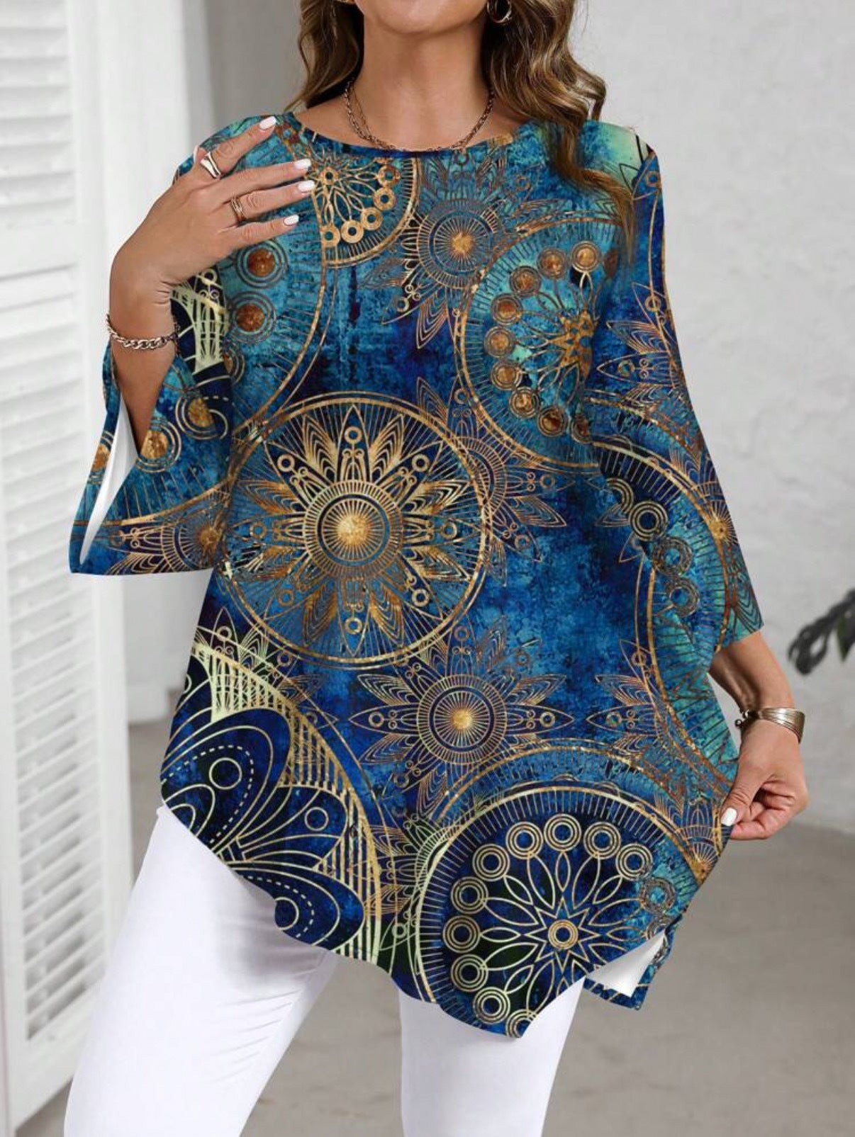 ✨✨[L-5XL] Нов ежедневен универсален дамски топ за големи размери с тениска с кръгло деколте и щампа по цялата повърхност (различни цветове и размери)