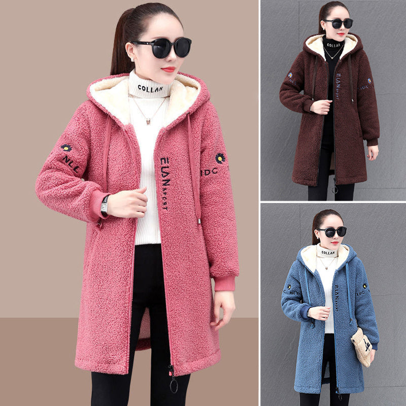 🥰【M-4XL】Nová módna zimná dámska bunda strednej dĺžky z hrubej a teplej koralovej látky