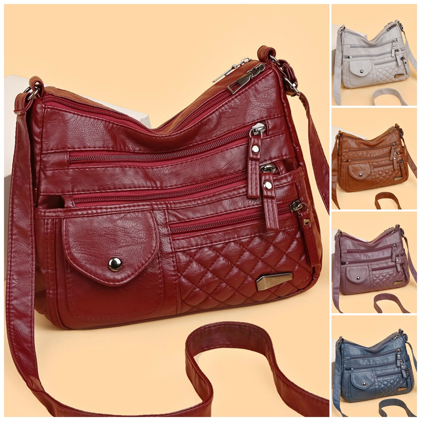 🔥【50% sleva】Dámská vícevrstvá velkokapacitní měkká kožená taška. Stylové a všestranné, lze nosit crossbody