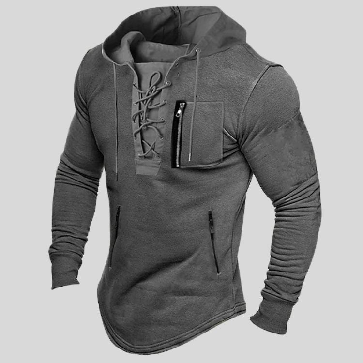 🔥【S-3XL】】2026 Jarní/podzimní mikina s kapucí, jednobarevná šněrovací mikina s kapsou na zip