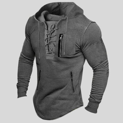 🔥【S-3XL】】2026 Jarní/podzimní mikina s kapucí, jednobarevná šněrovací mikina s kapsou na zip