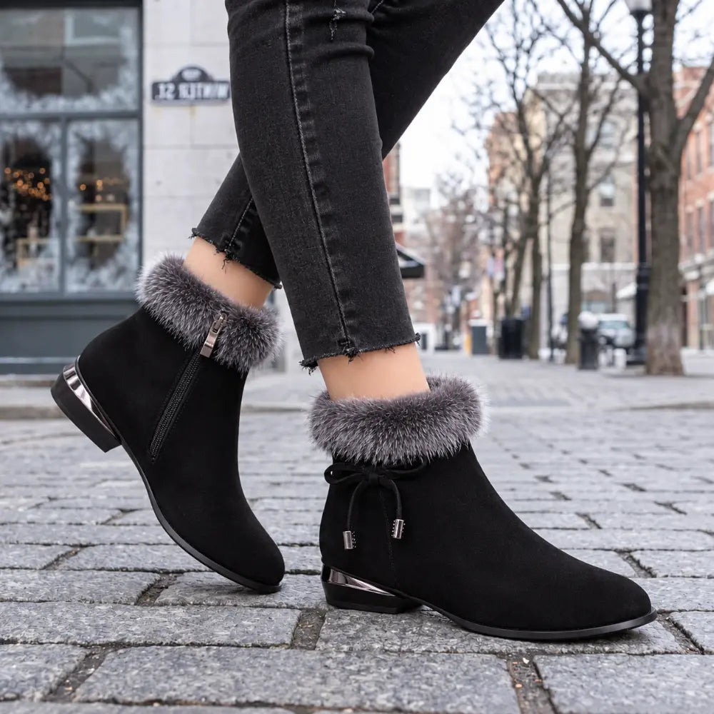 😍😍【35-41】Damskie botki na średnim obcasie, z okrągłym noskiem, wykonane z miękkiej czarnej skóry.