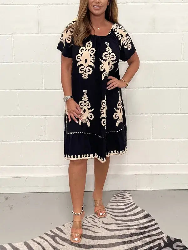 🥰【Reducere de 50%】💕【S-4XL】👗Rochie lejeră de vară cu imprimeu etnic – stil și confort într-un singur design