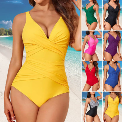 🩱🌴2026 Нов едноделен бански костюм Slim Fit с набрани ретро плисета, идеален за плажни почивки
