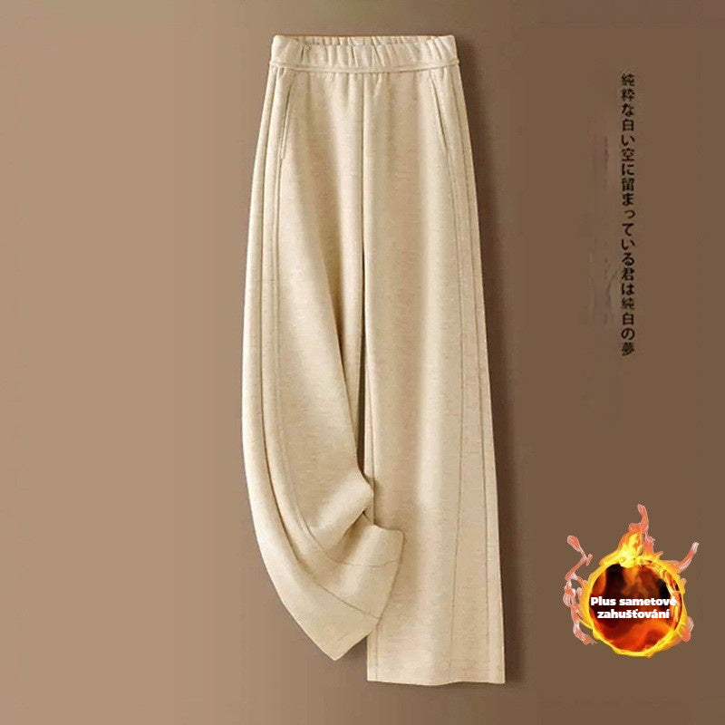 👖【M-2XL】Nove jesensko/zimske oprijete široke hlače iz imitacije kašmirja. Zimska podloga iz flisa, odebeljena, z visokim pasom, drapirana