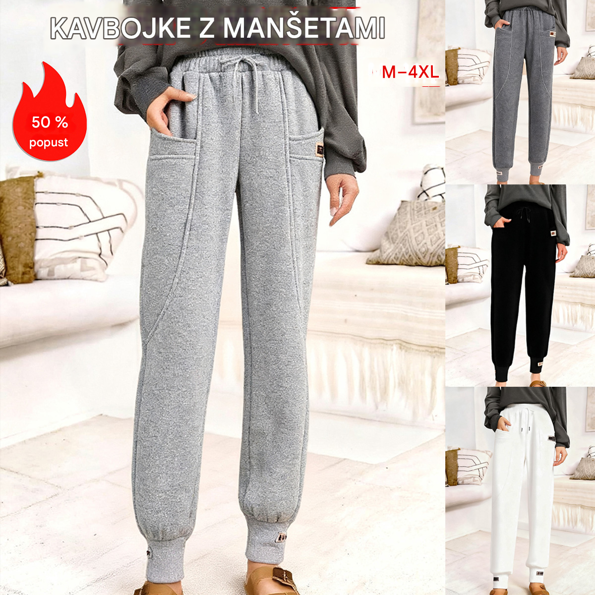 🔥✅【50-100 kg】Žametne hlače iz čistega bombaža z elastičnim pasom, odporne proti bledenju in gubanju