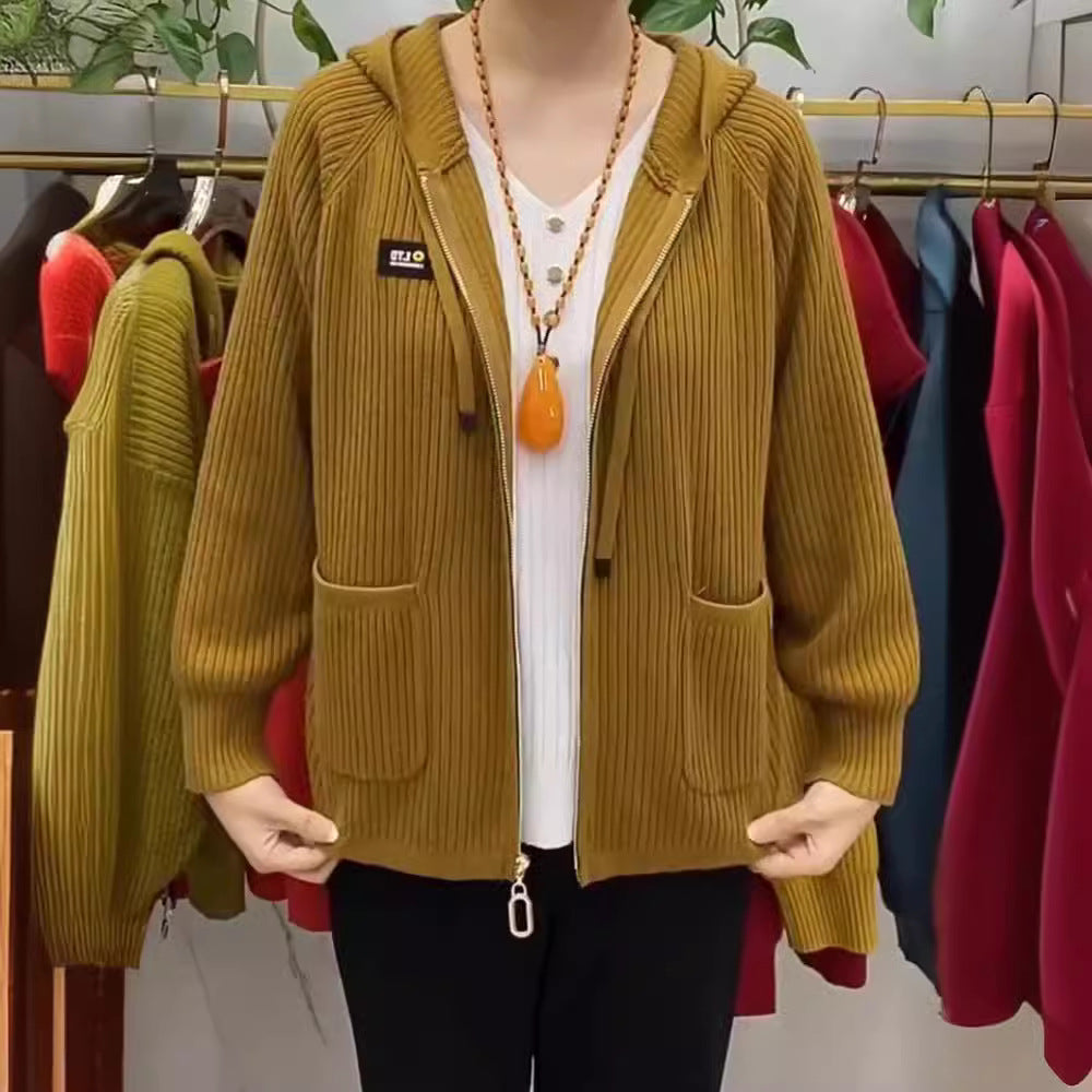 🎉50% отстъпка🎉【Есенна колекция 2025】Дамско ежедневно яке с качулка, вертикални райета и щампа с букви【45-80 КГ】