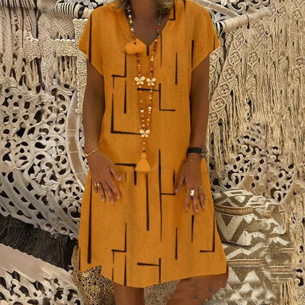 🛍️👗【S-5XL】Модерна памучна рокля с V-образно деколте