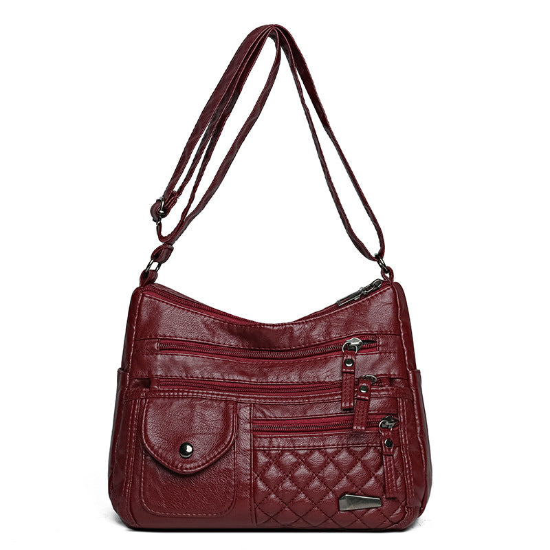 🔥【50% sleva】Dámská vícevrstvá velkokapacitní měkká kožená taška. Stylové a všestranné, lze nosit crossbody